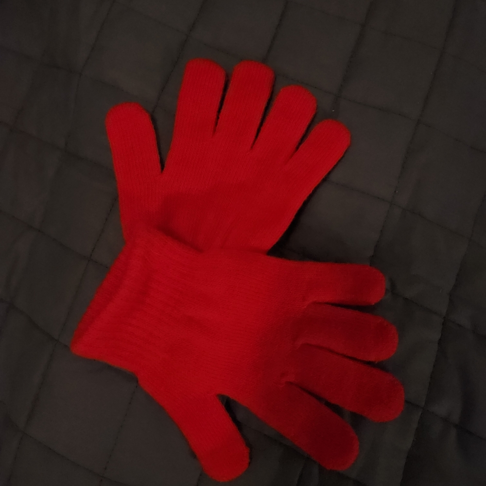 Bright Red Knit Gloves